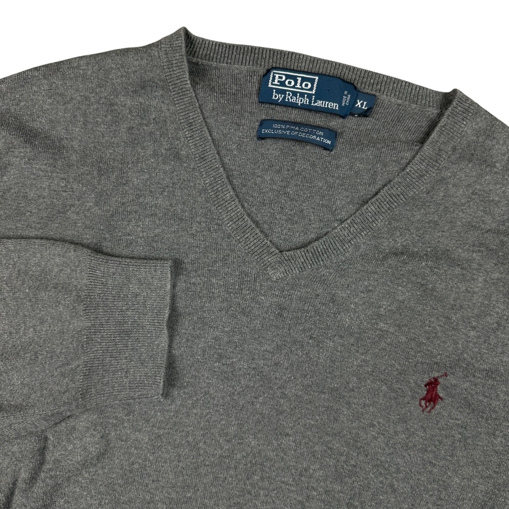 Polo Ralph Lauren Mens XL Grey Pima Cotton V-Neck Sweater Long Sleeve Pony Logo